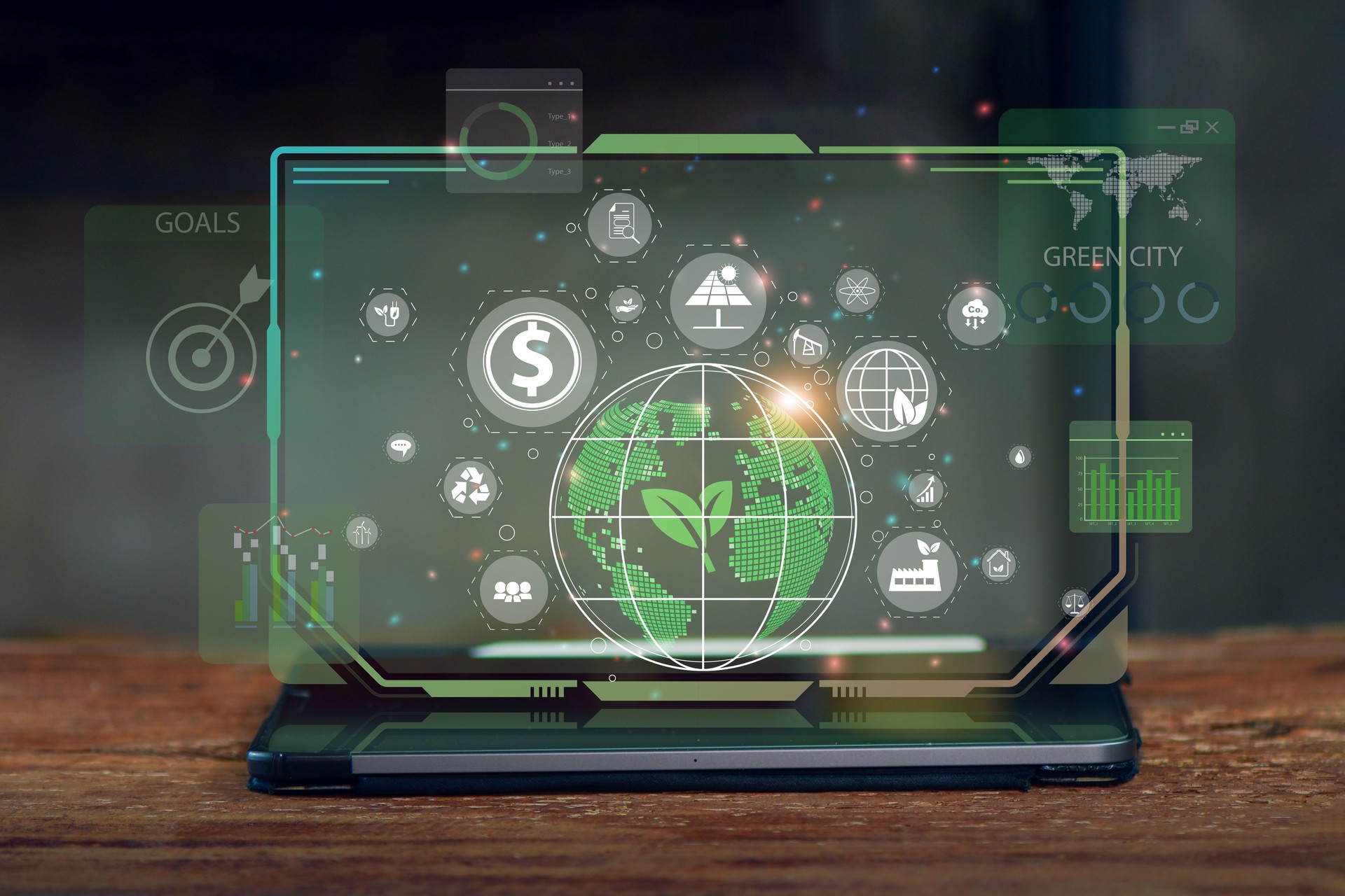 Environmental technology concept. sustainable ESG modernization development by using technology